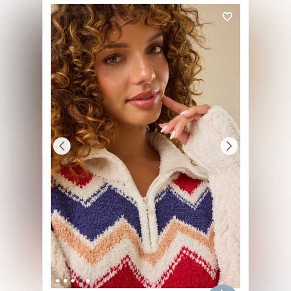 Altar'd State Chevron Cowl Sweater - Red, Blue, Cream - Picture 3 of 8